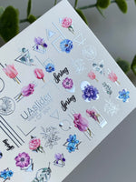 Nail Water Decal CF-394 | Floral Water Slide Nail Decals | Tulips with Geometric Accents and Lettering - UASLIDER