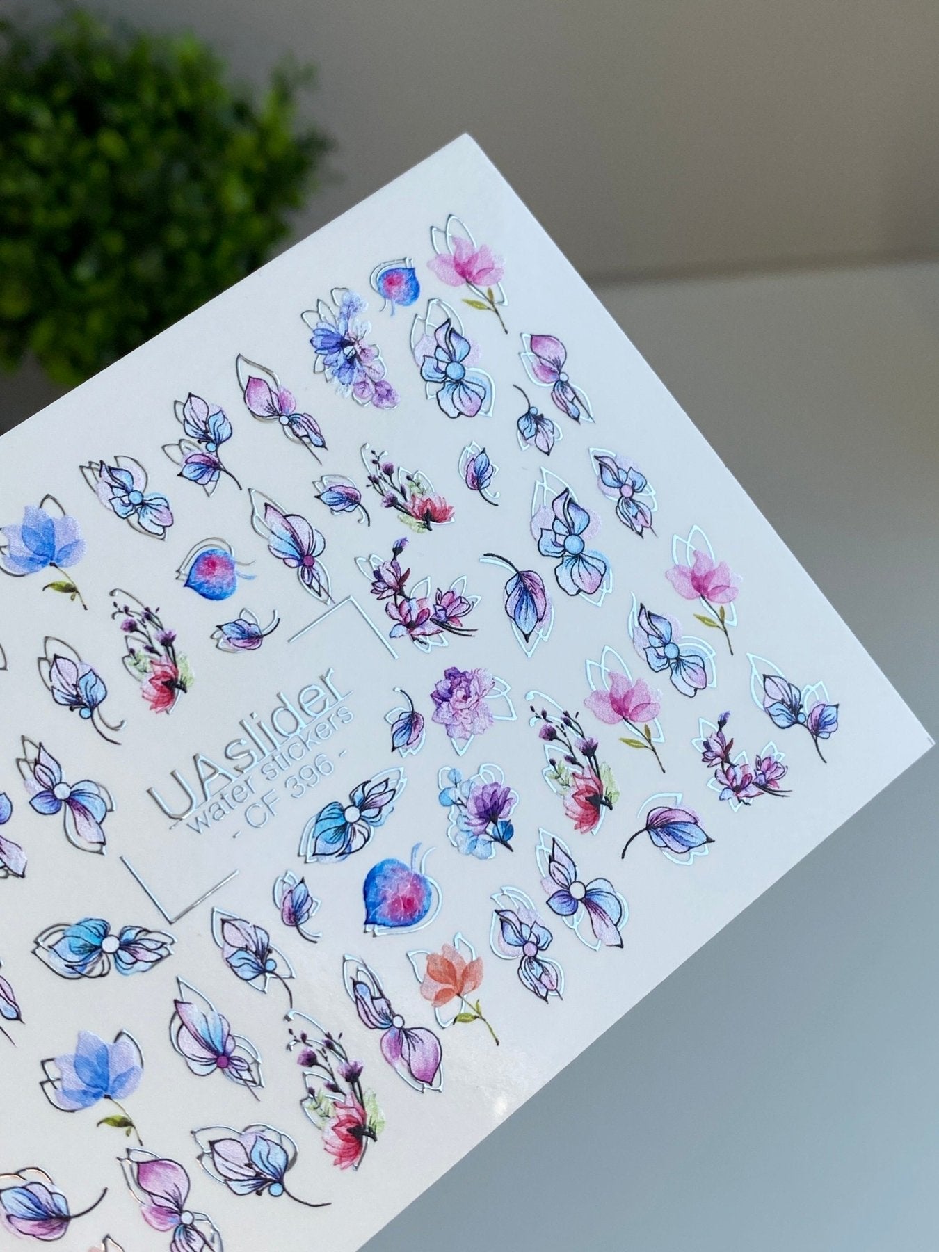 Nail Water Decal CF-396 | Watercolor Floral Water Slide Nail Decals | Pastel Petals and Botanical Outlines - UASLIDER