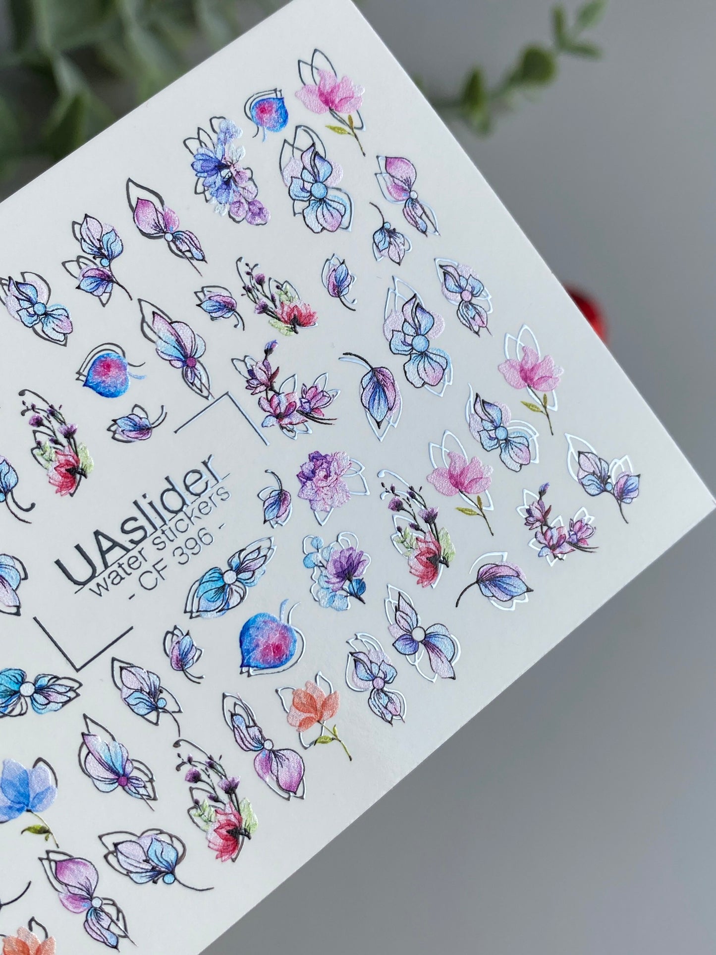 Nail Water Decal CF-396 | Watercolor Floral Water Slide Nail Decals | Pastel Petals and Botanical Outlines