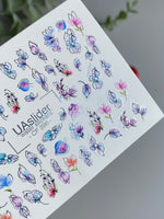 Nail Water Decal CF-396 | Watercolor Floral Water Slide Nail Decals | Pastel Petals and Botanical Outlines - UASLIDER