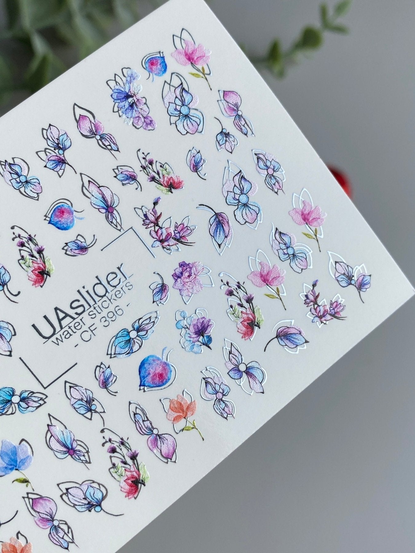 Nail Water Decal CF-396 | Watercolor Floral Water Slide Nail Decals | Pastel Petals and Botanical Outlines - UASLIDER