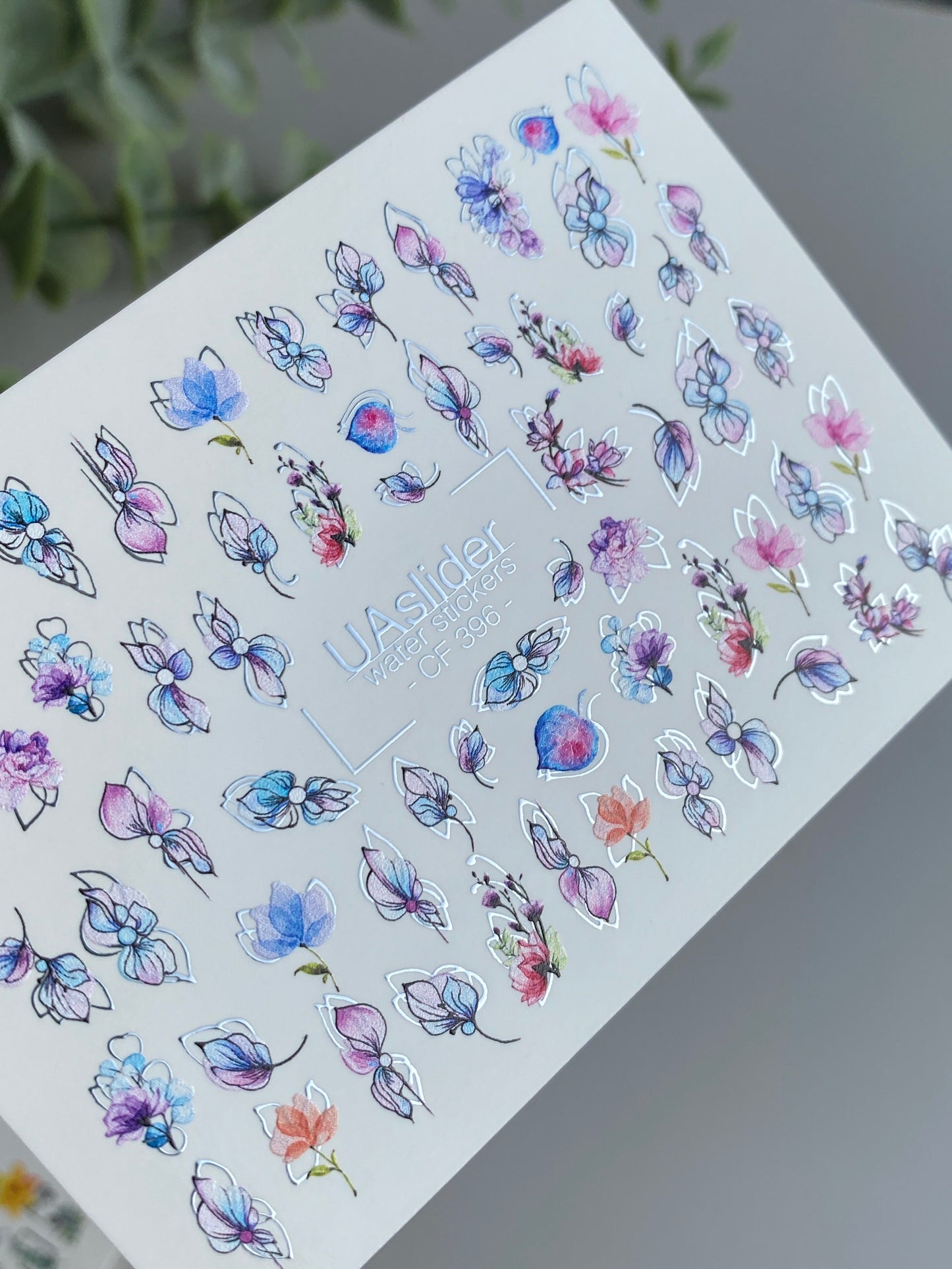 Nail Water Decal CF-396 | Watercolor Floral Water Slide Nail Decals | Pastel Petals and Botanical Outlines