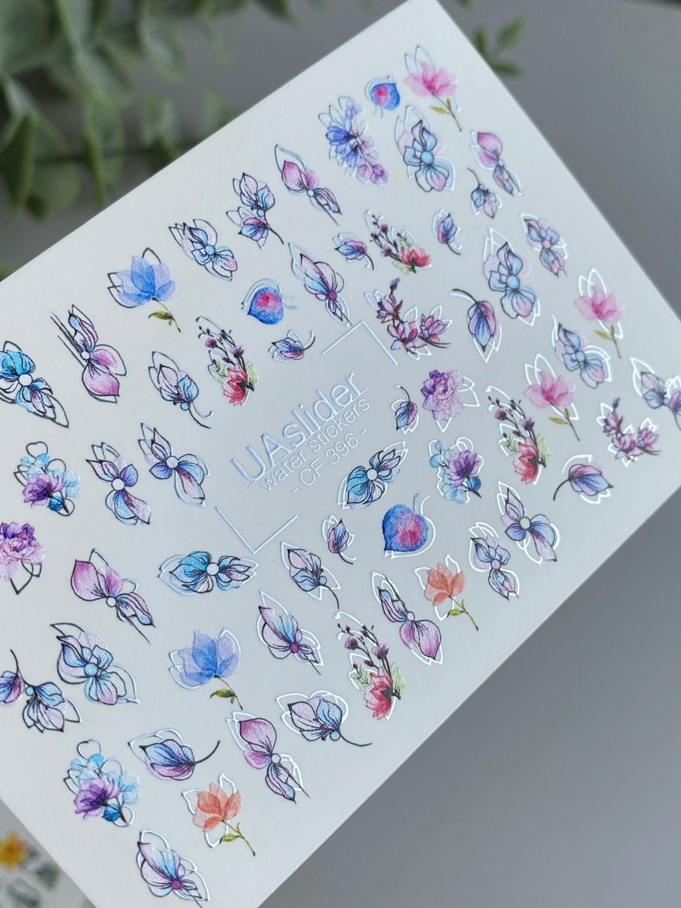 Nail Water Decal CF-396 | Watercolor Floral Water Slide Nail Decals | Pastel Petals and Botanical Outlines - UASLIDER