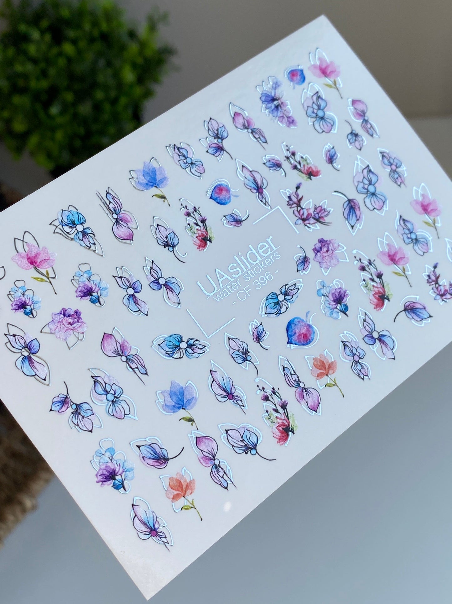 Nail Water Decal CF-396 | Watercolor Floral Water Slide Nail Decals | Pastel Petals and Botanical Outlines