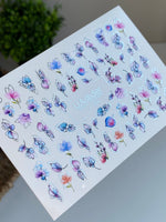 Nail Water Decal CF-396 | Watercolor Floral Water Slide Nail Decals | Pastel Petals and Botanical Outlines - UASLIDER