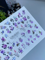Nail Water Decal CF-397 | Purple Floral Water Slide Nail Decals | Roses, Lavender and Macarons - UASLIDER