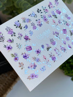 Nail Water Decal CF-397 | Purple Floral Water Slide Nail Decals | Roses, Lavender and Macarons - UASLIDER