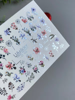 Nail Water Decal CF-398 | Colorful Floral Water Slide Nail Decals | Botanical Flowers and Lettering - UASLIDER