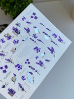 Nail Water Decal CF-400 | Lavender Water Slide Nail Decals | Purple Flowers with Geometric Accents and Lettering - UASLIDER
