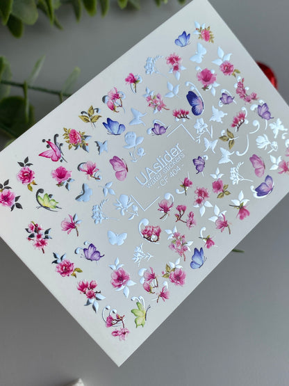 Nail Water Decal CF-404 | Floral & Butterfly Water Slide Nail Decals | Romantic Spring Nail Art