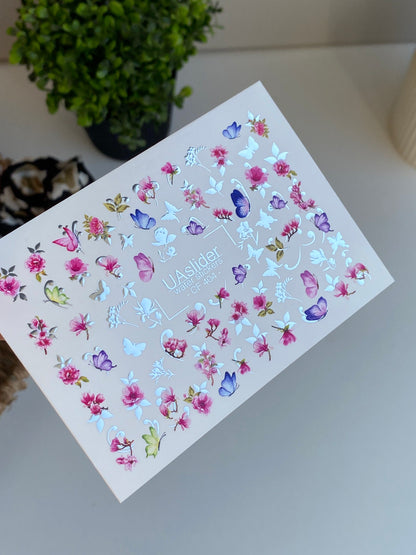 Nail Water Decal CF-404 | Floral & Butterfly Water Slide Nail Decals | Romantic Spring Nail Art