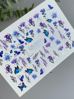 Nail Water Decal CF-405 | Blue Butterfly & Floral Water Slide Nail Decals | Summer Garden Nail Art - UASLIDER