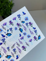 Nail Water Decal CF-405 | Blue Butterfly & Floral Water Slide Nail Decals | Summer Garden Nail Art - UASLIDER