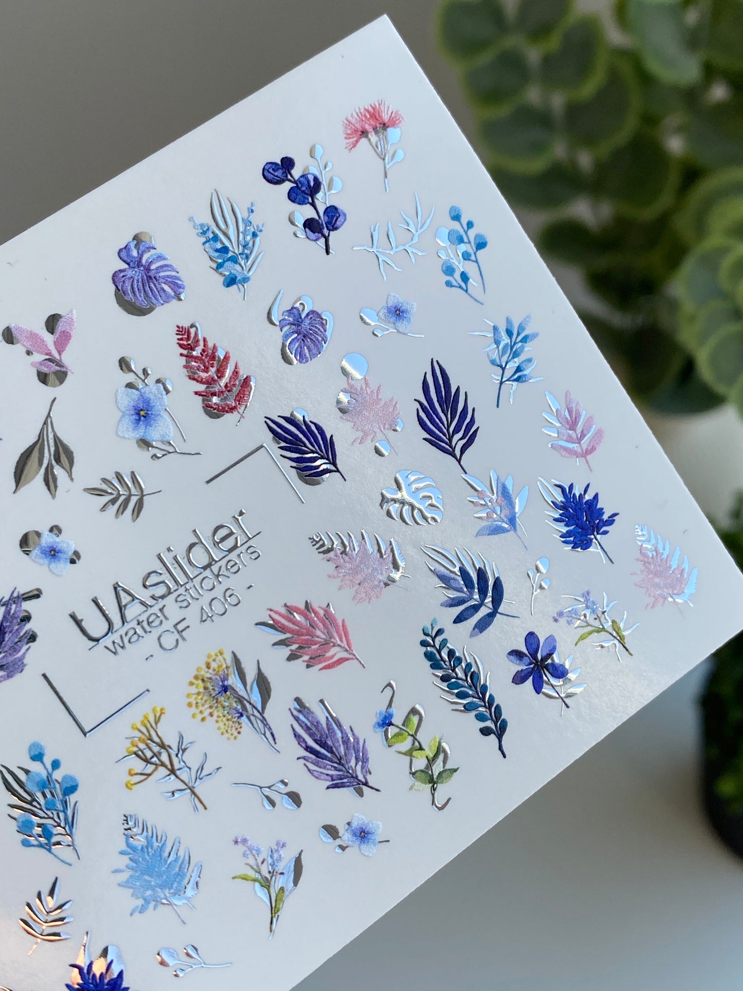 Nail Water Decal CF-406 | Botanical Leaves & Floral Water Slide Nail Decals | Elegant Plant Nail Art