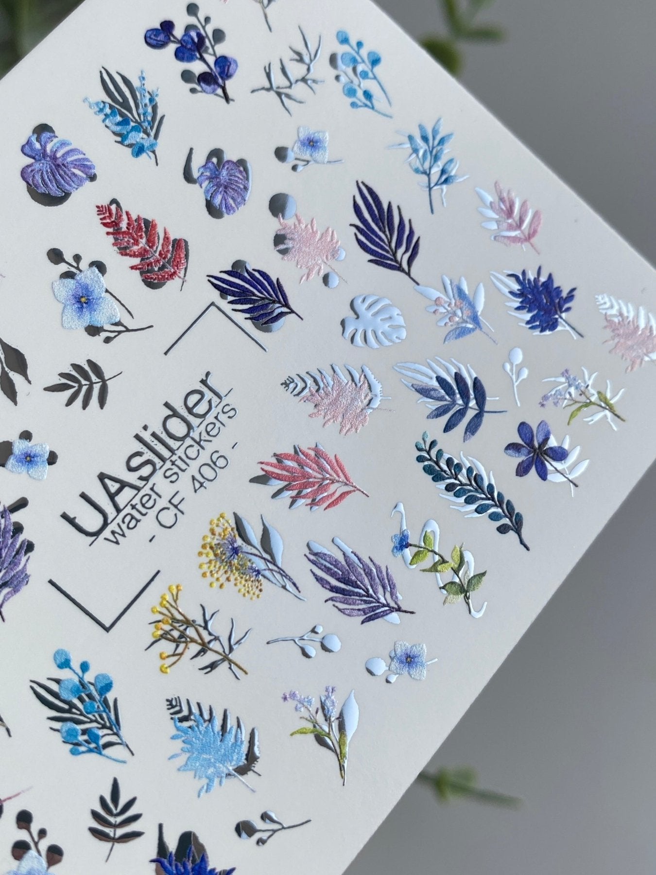 Nail Water Decal CF-406 | Botanical Leaves & Floral Water Slide Nail Decals | Elegant Plant Nail Art - UASLIDER