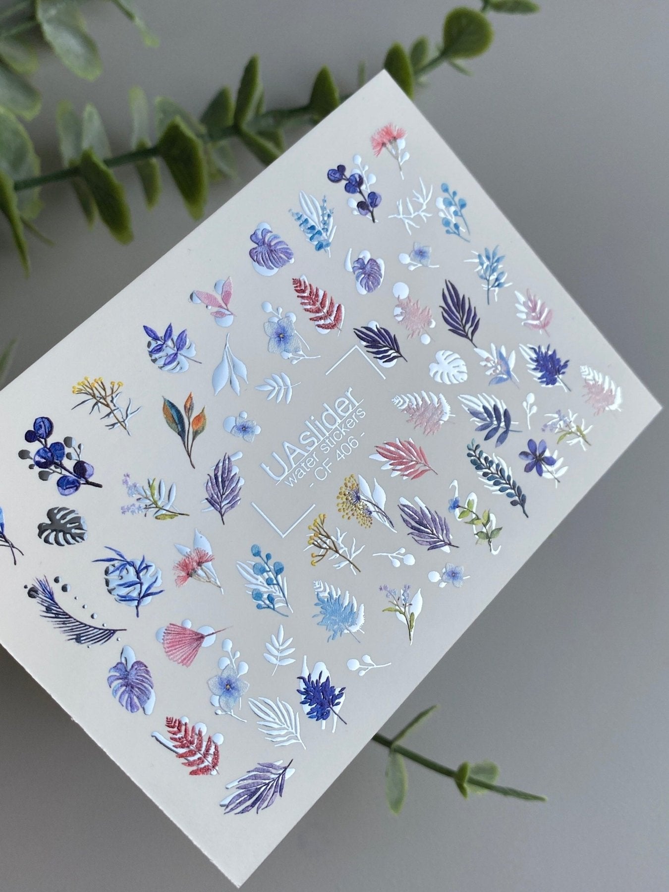 Nail Water Decal CF-406 | Botanical Leaves & Floral Water Slide Nail Decals | Elegant Plant Nail Art - UASLIDER