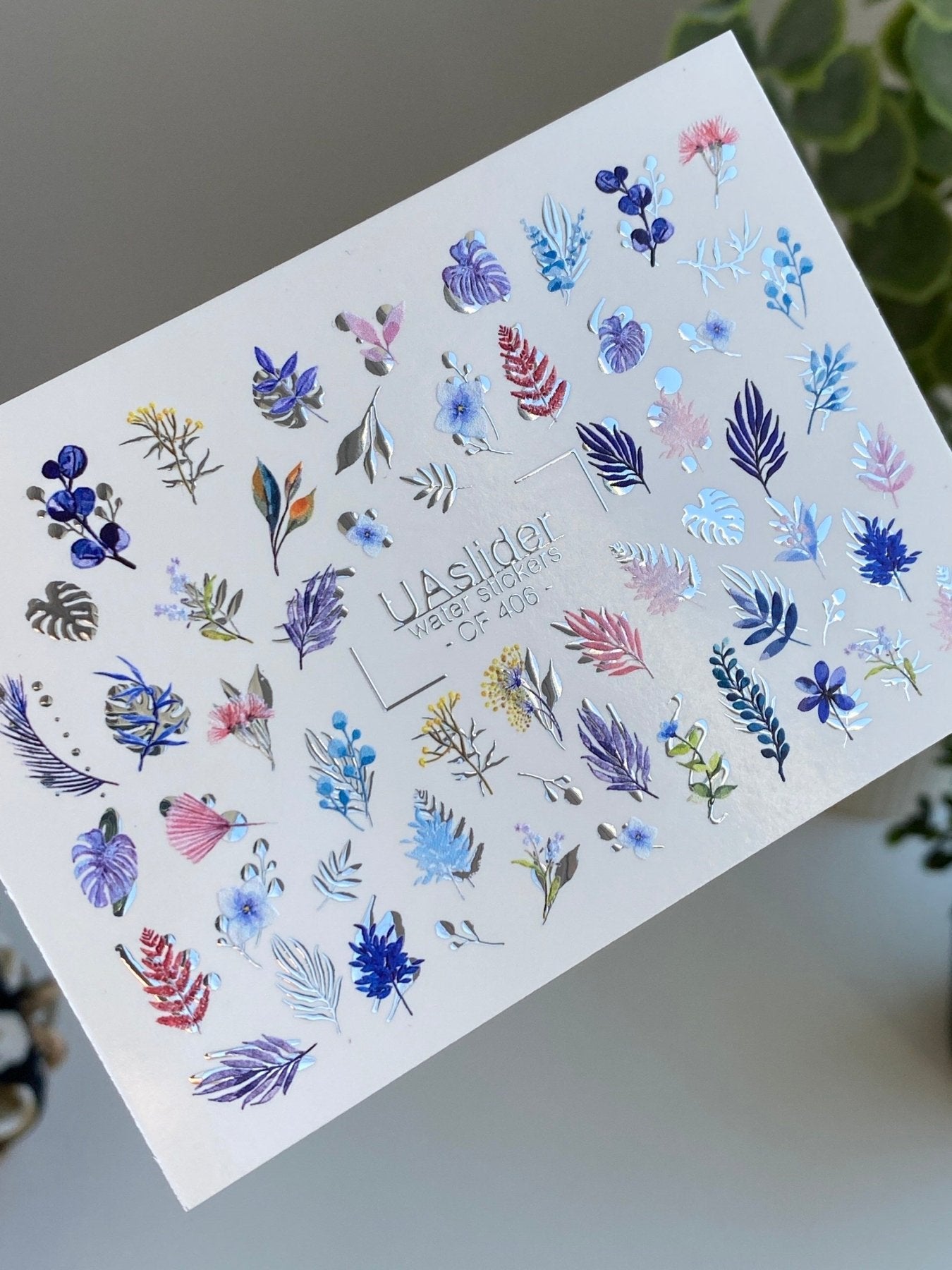 Nail Water Decal CF-406 | Botanical Leaves & Floral Water Slide Nail Decals | Elegant Plant Nail Art - UASLIDER