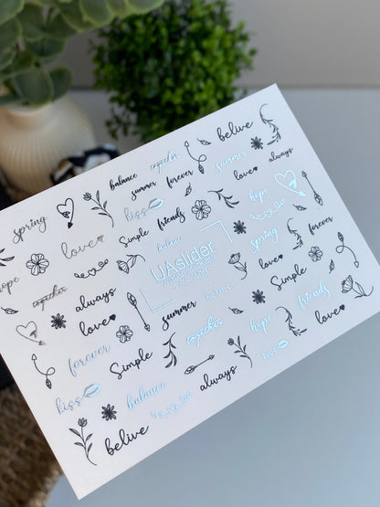 Nálepka na nehty CF-408 | Minimalistické citáty a květinové nálepky na nehty | Vodní posuvné nálepky CF 408