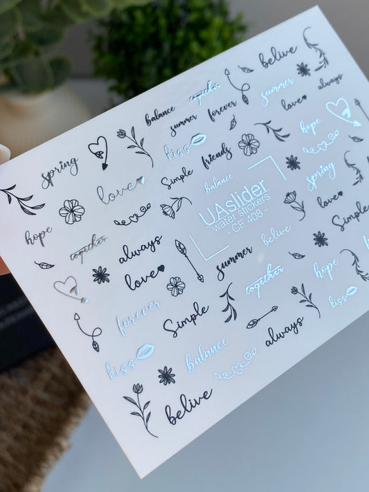 Nail Water Decal CF-408 | Minimalist Quotes & Floral Nail Stickers | Water Slide Decals CF 408