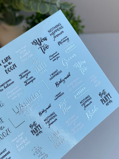 Nail Water Decal CF-410 | Wedding & Party Quotes Water Slide Nail Decals | Bride & Groom Nail Art