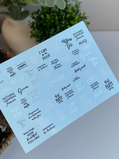 Nail Water Decal CF-410 | Wedding & Party Quotes Water Slide Nail Decals | Bride & Groom Nail Art