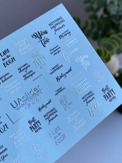 Nail Water Decal CF-410 | Wedding & Party Quotes Water Slide Nail Decals | Bride & Groom Nail Art