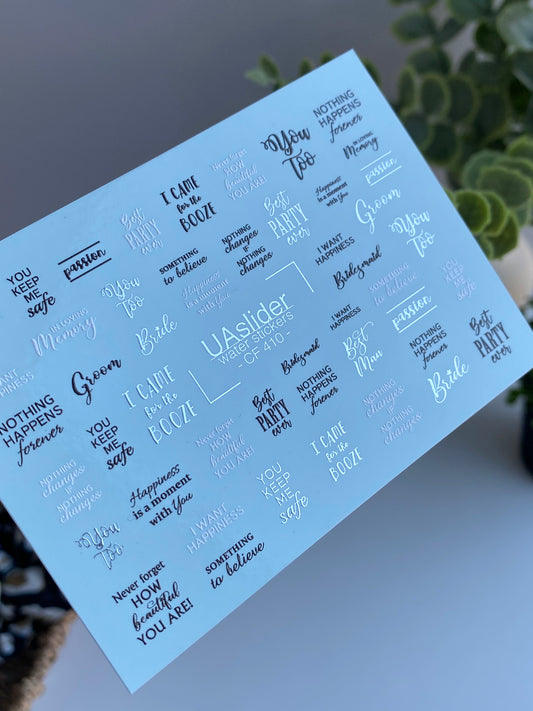 Nail Water Decal CF-410 | Wedding & Party Quotes Water Slide Nail Decals | Bride & Groom Nail Art