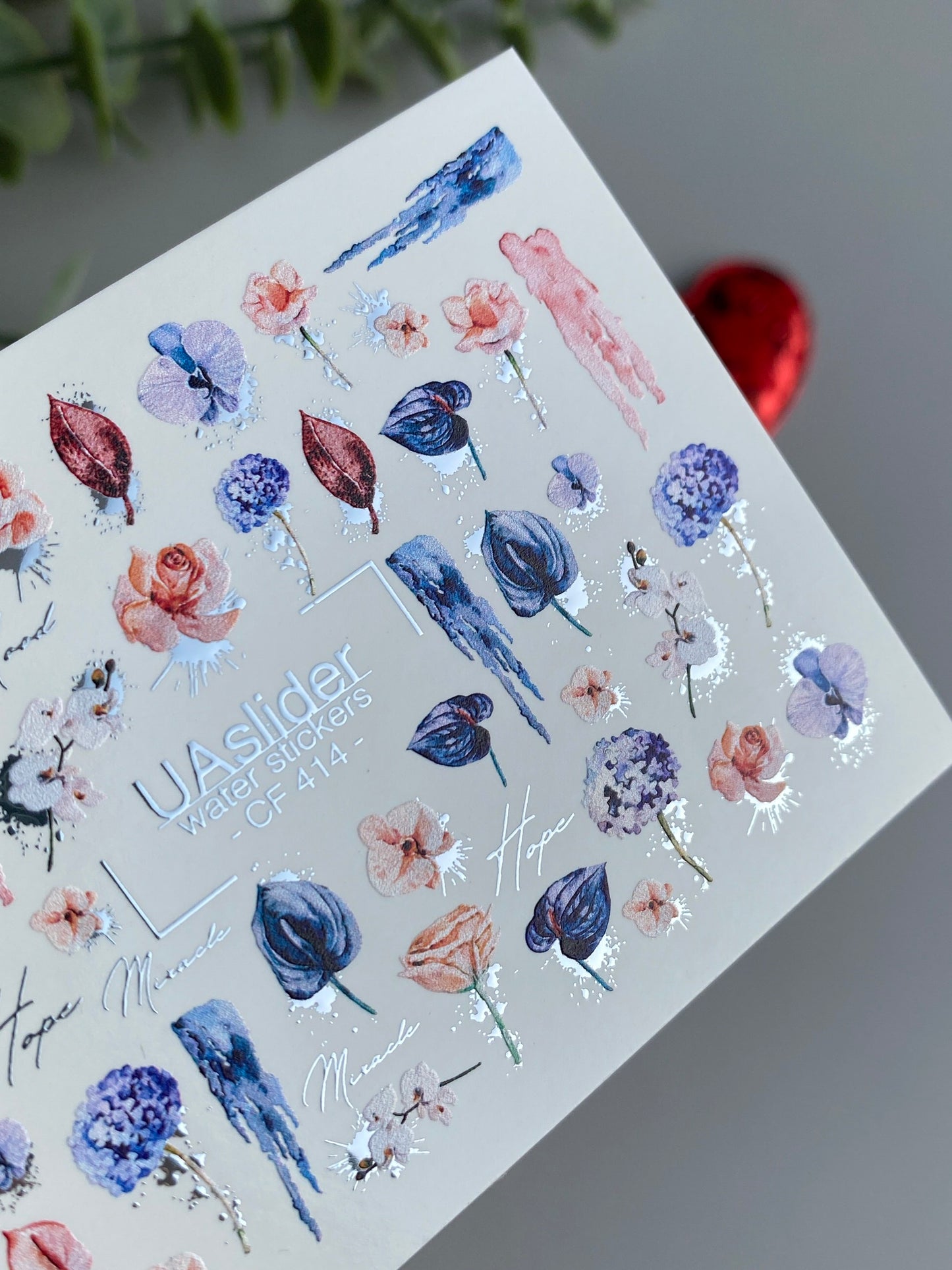 Nail Water Decal CF-414 | Watercolor Floral Water Slide Nail Decals | Roses, Orchids & Romantic Quotes