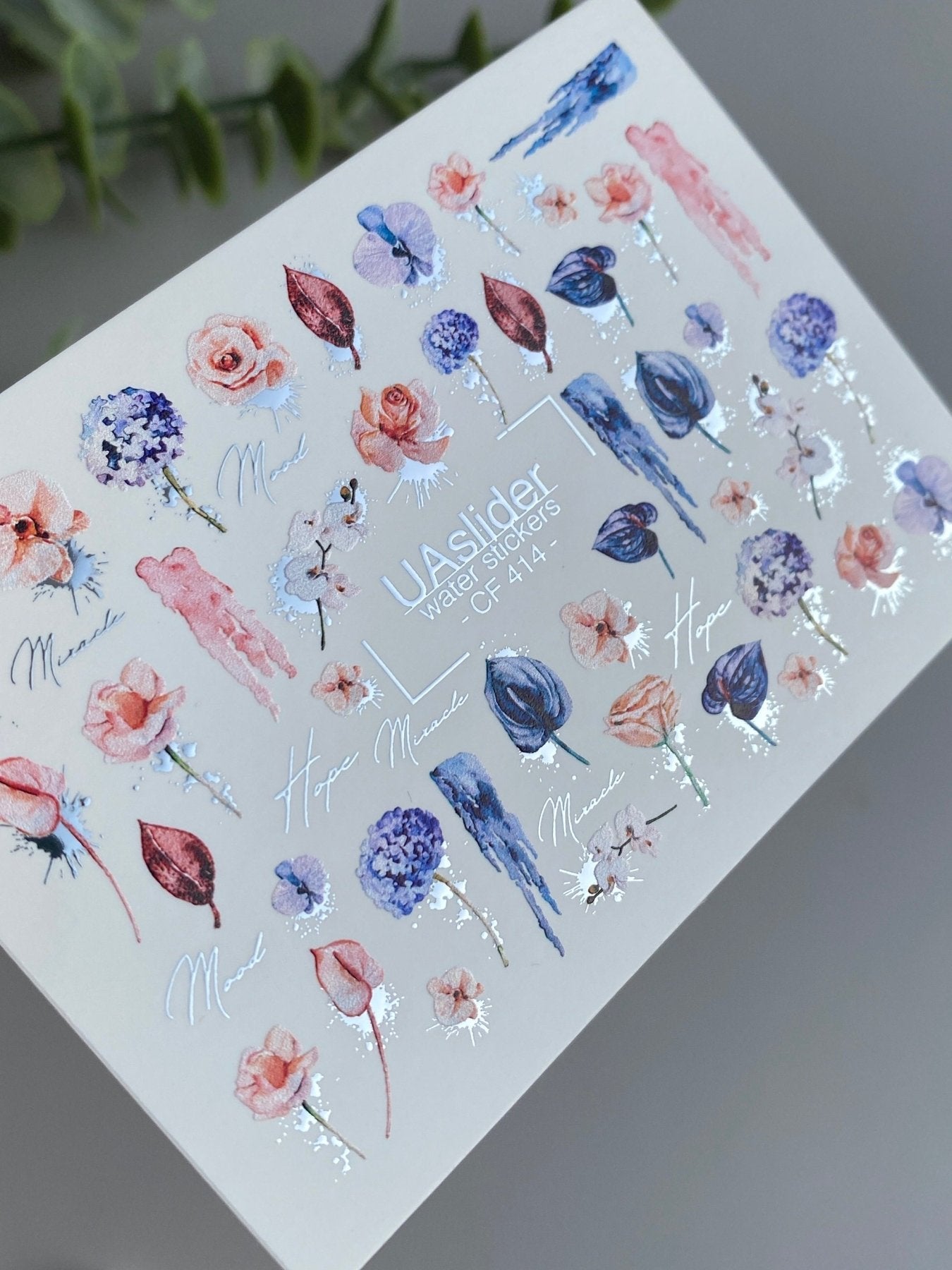 Nail Water Decal CF-414 | Watercolor Floral Water Slide Nail Decals | Roses, Orchids & Romantic Quotes - UASLIDER