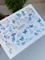 Nail Water Decal CF-415 | Blue Butterflies & Botanical Water Slide Nail Decals | Romantic Love Story Nail Art - UASLIDER