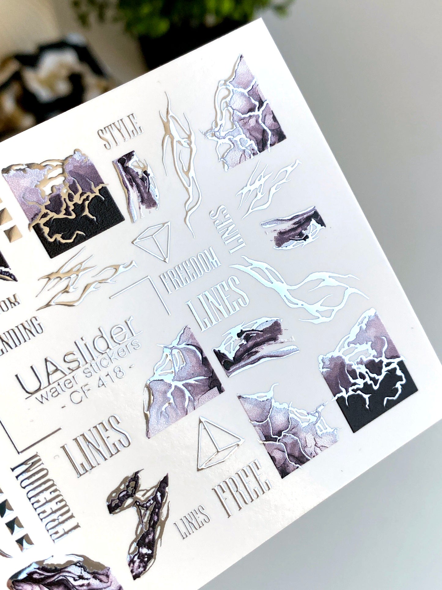 Nail Water Decal CF-418 | Marble Texture & Abstract Lines Water Slide Nail Decals | Geometric Nail Art