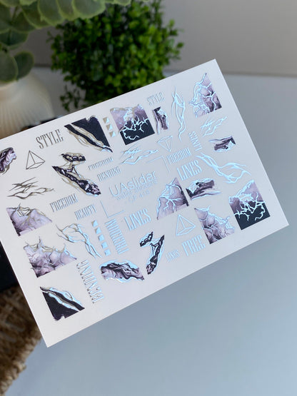 Nail Water Decal CF-418 | Marble Texture & Abstract Lines Water Slide Nail Decals | Geometric Nail Art