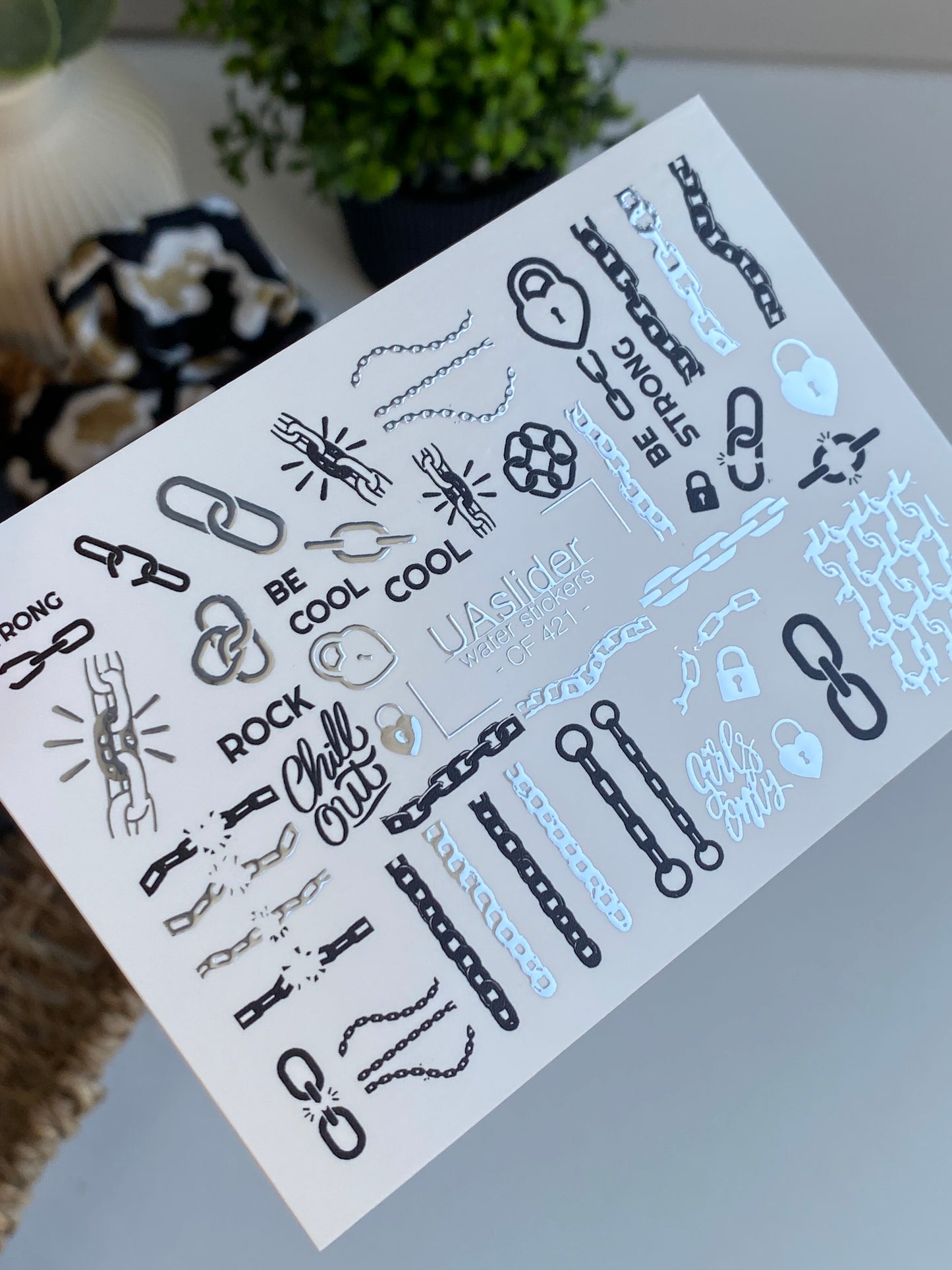 Nail Water Decal CF-421 | Chains & Rock Style Water Slide Nail Decals | Punk Metal Nail Art