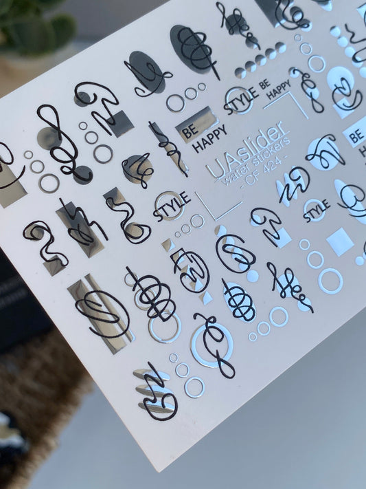Nail Water Decal CF-424 | Abstract Line Art Water Slide Nail Decals | Minimalist Style & Quotes