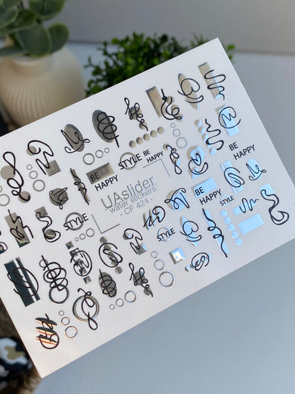 Nail Water Decal CF-424 | Abstract Line Art Water Slide Nail Decals | Minimalist Style & Quotes