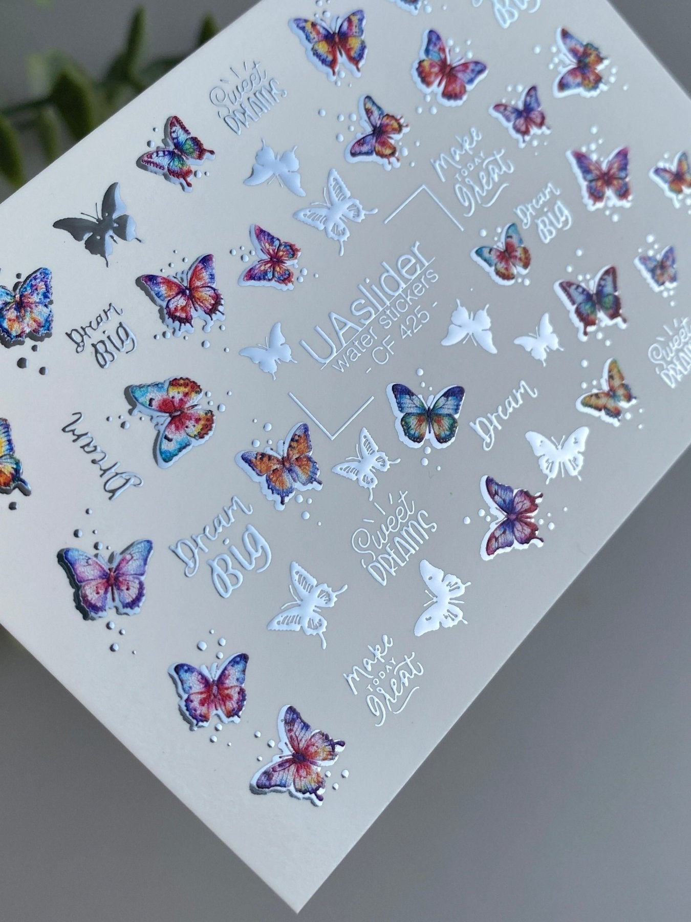 Nail Water Decal CF-425 | Colorful Butterflies Water Slide Nail Decals | Dream Big & Sweet Dreams Quotes - UASLIDER