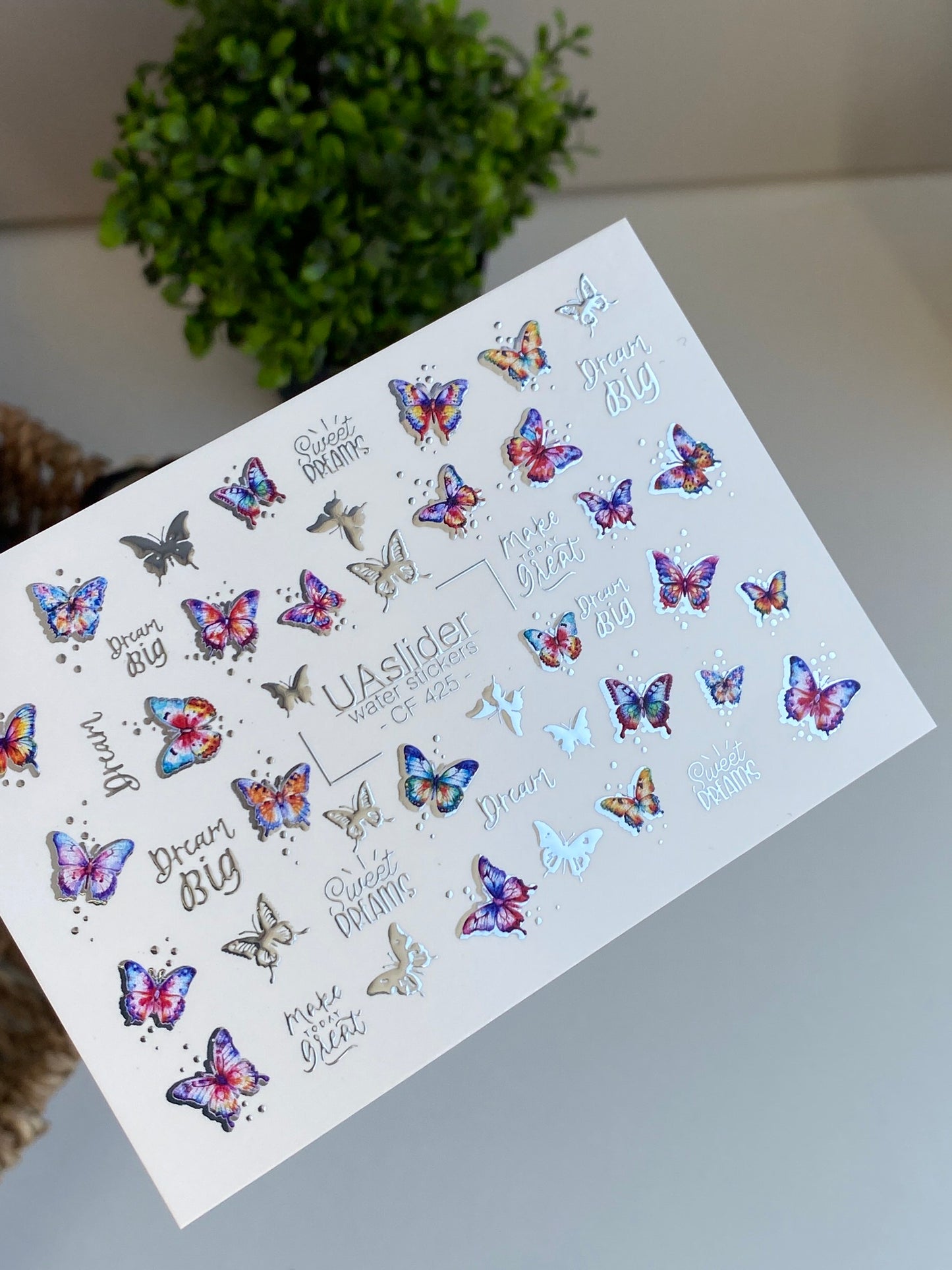 Nálepka na nehty CF-425 | Barevné motýly vodní nálepky na nehty | Sny velké & sladké sny citáty