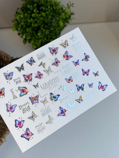 Nálepka na nehty CF-425 | Barevné motýly vodní nálepky na nehty | Sny velké & sladké sny citáty