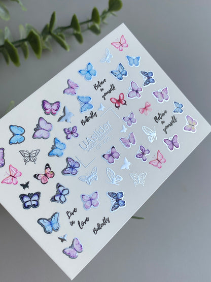 Nálepka na nehty CF-426 | Pastelové motýlky vodní nálepky na nehty | Citáty Věřte si