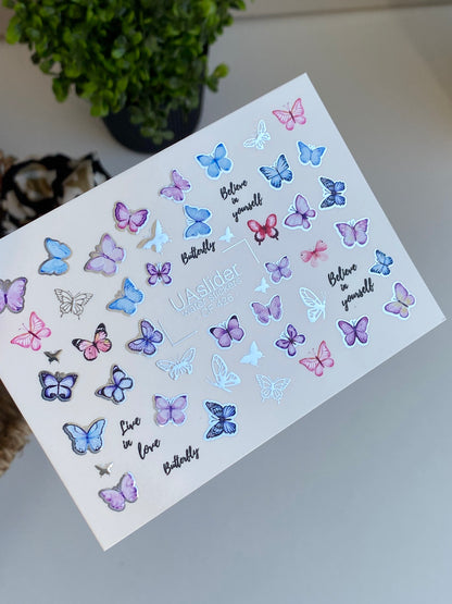 Nálepka na nehty CF-426 | Pastelové motýlky vodní nálepky na nehty | Citáty Věřte si