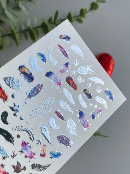 Nail Water Decal CF-427 | Colorful Feathers Water Slide Nail Decals | Birds & Boho Nail Art