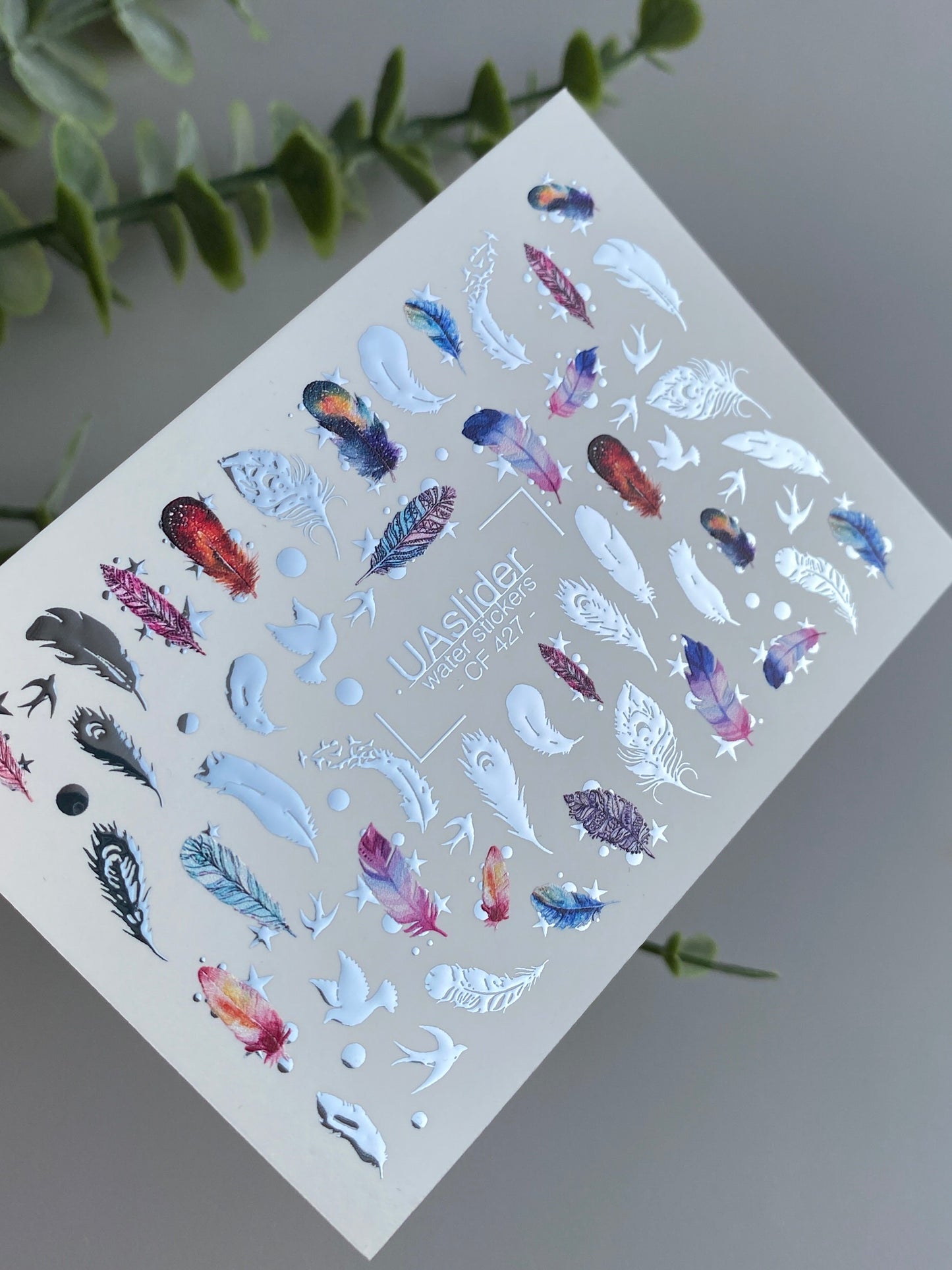 Nail Water Decal CF-427 | Colorful Feathers Water Slide Nail Decals | Birds & Boho Nail Art