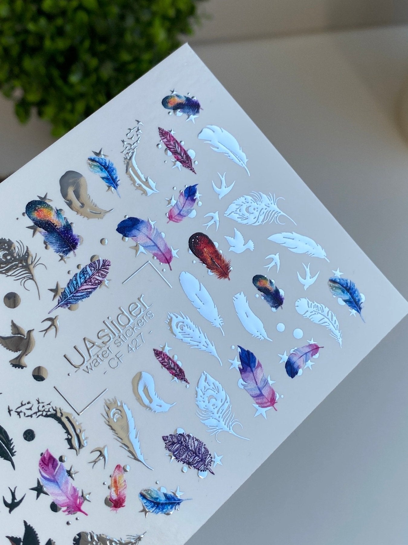 Nail Water Decal CF-427 | Colorful Feathers Water Slide Nail Decals | Birds & Boho Nail Art - UASLIDER
