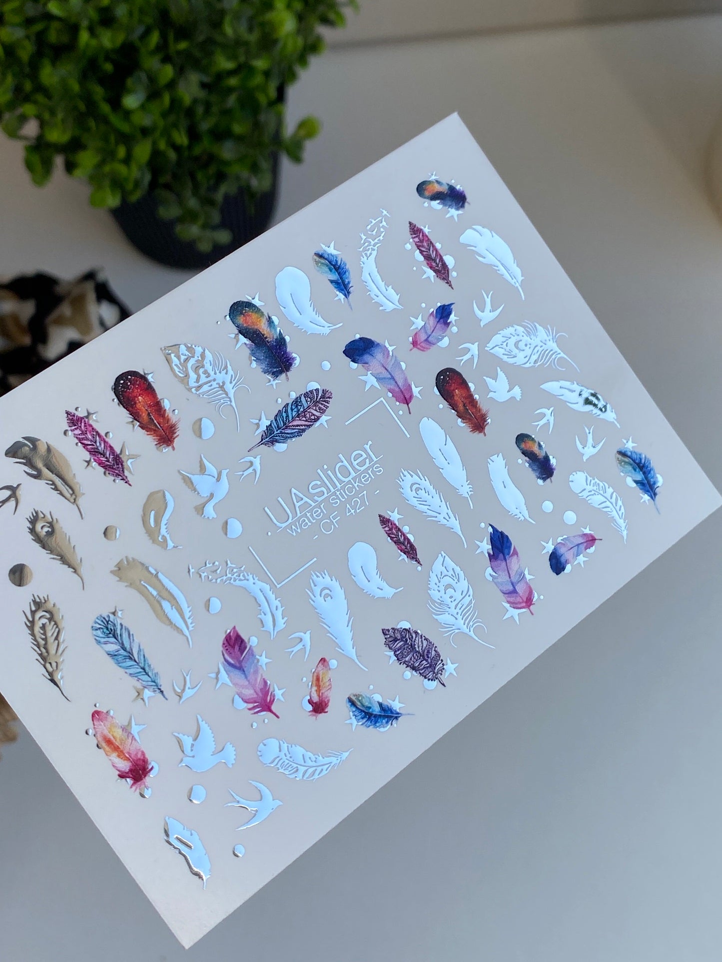 Nail Water Decal CF-427 | Colorful Feathers Water Slide Nail Decals | Birds & Boho Nail Art