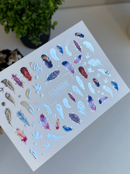 Nail Water Decal CF-427 | Colorful Feathers Water Slide Nail Decals | Birds & Boho Nail Art