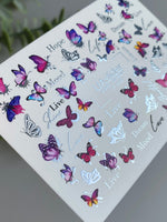 Nail Water Decal CF-428 | Pink & Purple Butterflies Water Slide Nail Decals | Dream, Love & Life Quotes - UASLIDER