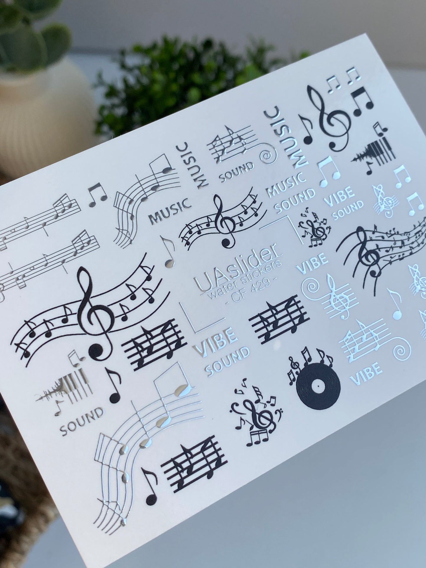 Nail Water Decal CF-429 | Music Notes Water Slide Nail Decals | Treble Clef & Sound Vibe Nail Art