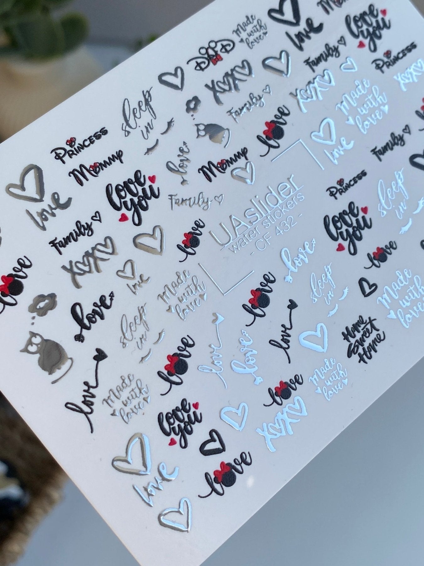 Nail Water Decal CF-432 | Love & Family Water Slide Nail Decals | Hearts and Romantic Quotes - UASLIDER