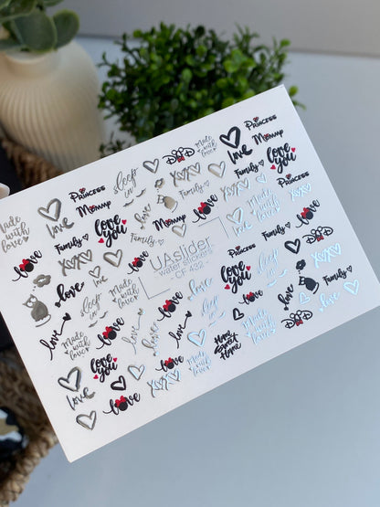 Nail Water Decal CF-432 | Love & Family Water Slide Nail Decals | Hearts and Romantic Quotes