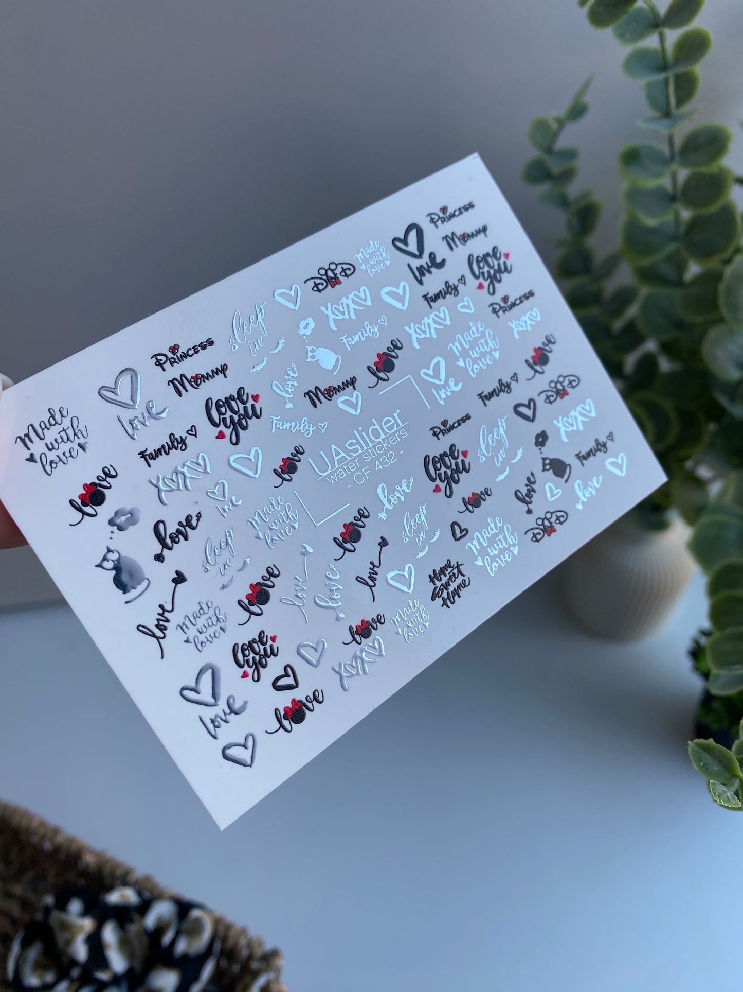 Nail Water Decal CF-432 | Love & Family Water Slide Nail Decals | Hearts and Romantic Quotes